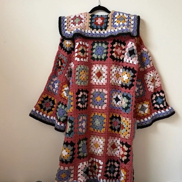 Granny Square Handmade Crochet maxi cardigan coat - Picture 5 of 8